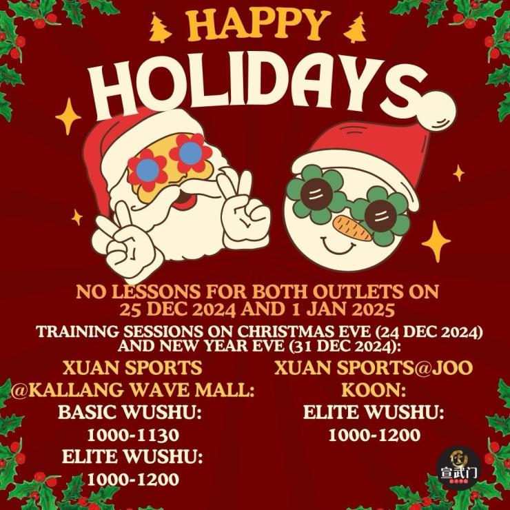 NO lessons on 25th December and 1st January at both outlets. 🎄✨🎆  